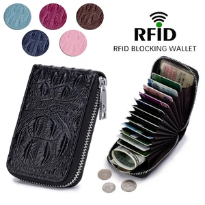 Portefeuille femme homme crédit cuir blocage RFID poche porte carte fermeture éclair sac à main États-Unis - Photo 1/18