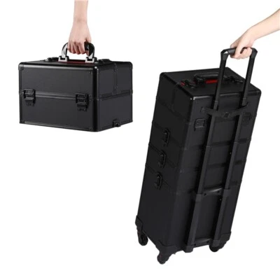 UKSURPLUS365 Rolling Makeup Train Case 4 in 1 Large Cosmetic Trolley Beauty Cosmetology Case