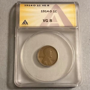 1914 D Lincoln Cent ANACS VG 8 - KEY DATE - Picture 1 of 4