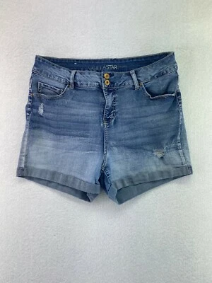 Pantalón corto de mezclilla con puños desgastados Vanilla Star para mujer talla 14 lavado ácido tiro alto Foto 1 de 4