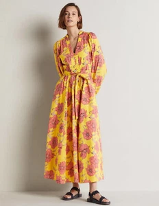 BODEN Notch Neck Cotton Maxi Dress Lemon Fizz Peony Bloom £140 UK 8L NEW SAMPLE - Picture 1 of 7
