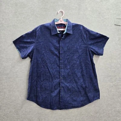 Robert Graham Men Button Up Shirt XL Blue Paisley Short Sleeve Collar Cotton - Image 1 of 4