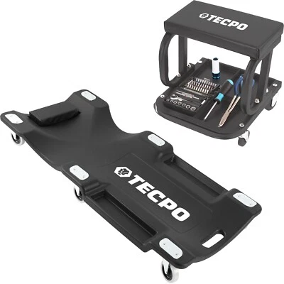 TECPO WERKSTATTROLLBRETT 1030 mm + WERKSTATTROLLHOCKER KFZ MONTAGELIEGE ROLLSITZ - Bild 1 von 4
