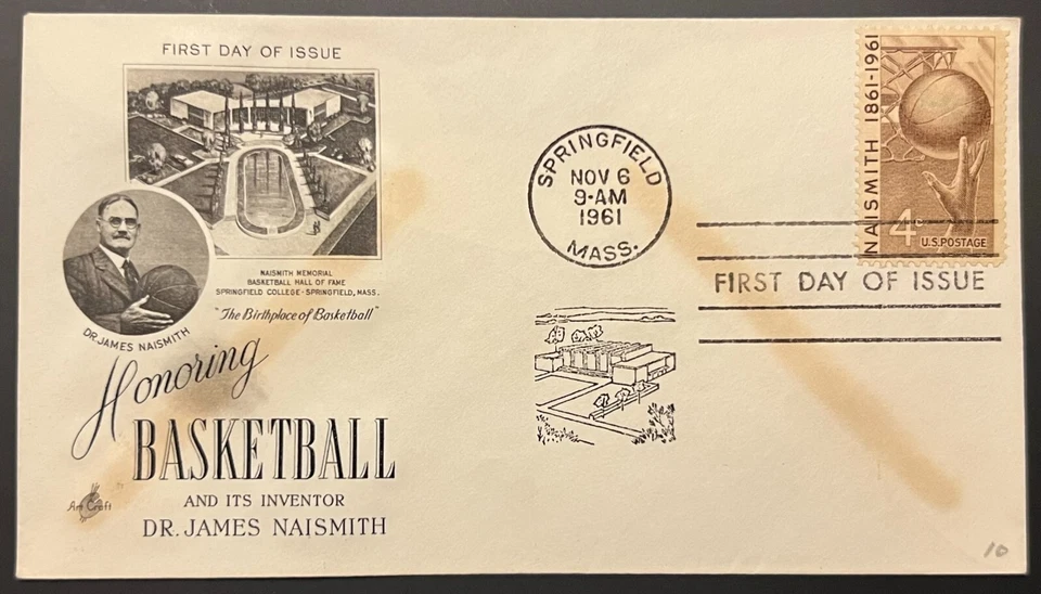 DR JAMES NAISMITH/BASKETBALL NOV 6 1961 SPRINGFIELD MA FIRST DAY COVER (FDC) BX4 - Image 1 of 1