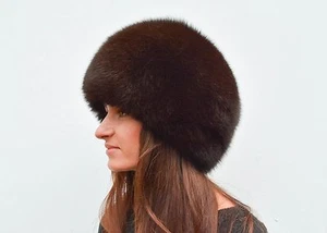 Crafted Saga Furs Rare Brown Chocolate Fox Fur Russian Cossack Ladies Winter Hat - Picture 1 of 3