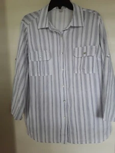 WOMAN WITHIN STRIPED BUTTON DOWN GAUZE TOP BLOUSE SZ 14/16 M - Picture 1 of 3