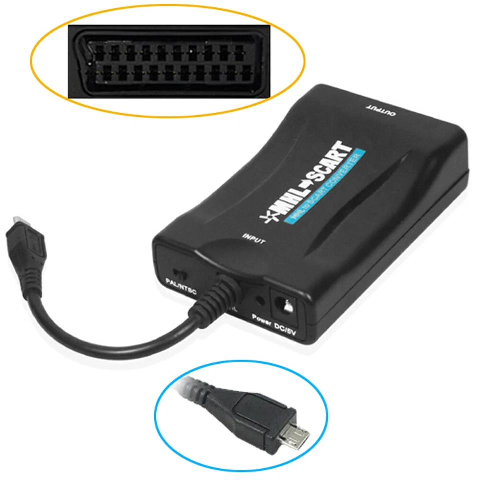 A05C Micro USB To Scart Adapter, Signal Transformer for TV & Projector – HD - Image 1 of 4