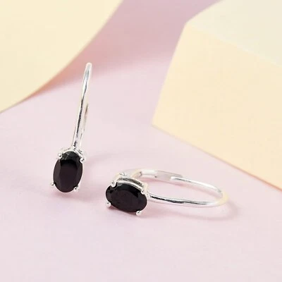 2ct Black Spinel Solitaire Dangle Earring for women in 925 sterling Silver. - Image 1 of 4