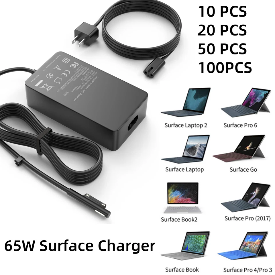 LOTE 10/100 PEÇAS 65W carregador modelo 1706 para Microsoft Surface Book Pro 3 4 5 6 7 Go - Imagem 1 de 4