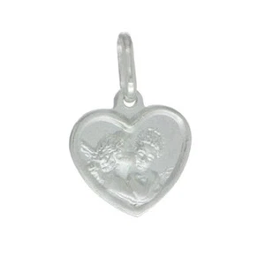 1.3cm Plata de Ley Besos Ángeles Colgante Corazón / Charm, Italiano Caja Cadena - Imagen 1 de 2