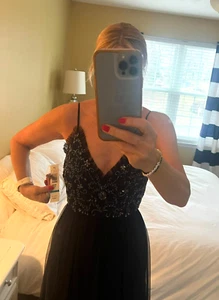 NAVY BLUE FORMAL DRESS NWT SZ 8 ELEGANT BLACK TIE WEDDING PROM SPECIAL OCCASION - Picture 1 of 14