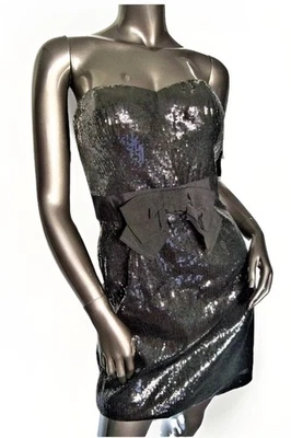 NEW MISS SIXTY $169 Fiona Black Sequin Strapless Sweetheart Bow Zip Dress - 8 Foto 1 de 4