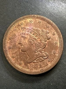 1851 BRAIDED HAIR HALF-CENT - ONE (1) U.S. HALF CENT COIN - VERY NICE COIN!! - Picture 1 of 24