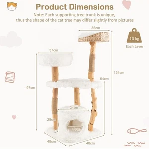 Luxurious 124 CM Wooden Cat Tree with Jute Scratching Posts and Cozy Perches - Picture 1 of 9