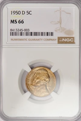 1950 D TONED Jefferson Nickel NGC MS 66 Toning Gem Coin 5C - Image 1 of 4