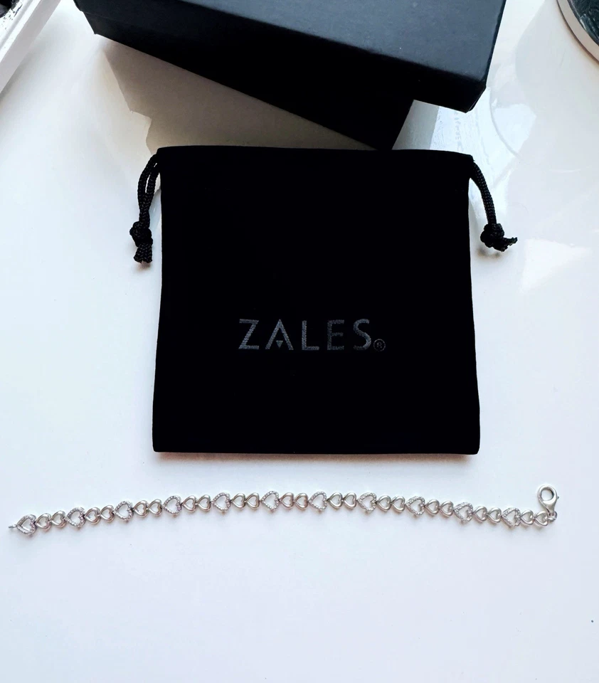 Pulseira de prata esterlina com elos de coração lateral de diamante 1/15 quilates T.W 7,5” - Imagem 1 de 4