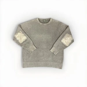 Orvis Sweater Waffle Knit Military Canvas Elbow Patches Army Green Mens Large L - Picture 1 of 12