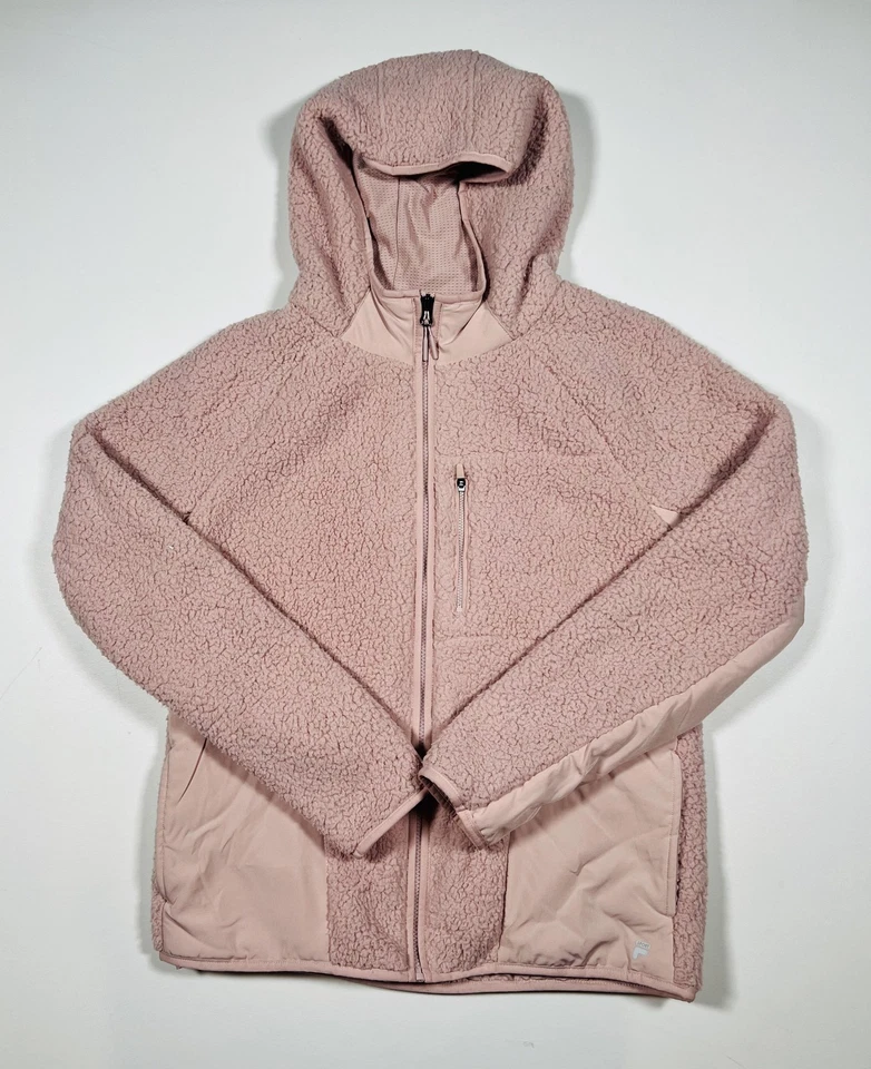 Chaqueta deportiva Fila para mujer mediana rosa imitación piel Sherpa con capucha cremallera completa bolsillo cálida Foto 1 de 4