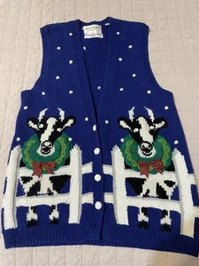 Marisa Christina Colección Navidad 1994 Mujer Talla M Azul Vacas Navidad - Imagen 1 de 13