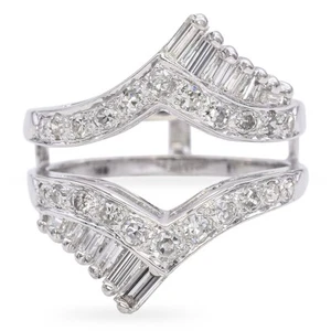 Vintage 14k White Gold Split Band Diamond Ring Guard - Picture 1 of 5