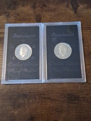 EISENHOWER SILVER PROOF DOLLAR SET 1971 & 1972 S IN DISPLAY CASES **SILVER** - Image 1 of 4