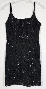 Windsor Black Sequin Spaghetti Strap Bodycon Mini Dress Sz 7/8 Bling Hoco Party - Picture 1 of 11