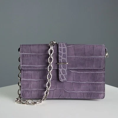 Furla Mini Bag Cuir Véritable Imprimé Crocodile Second Hand Italie Original - Photo 1/4