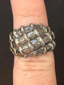 STERLINGSILBER DESIGNER SIGNIERTER STRUKTURIERTER BAMBUSKUPPELRING GRÖSSE 7 - Bild 1 von 11