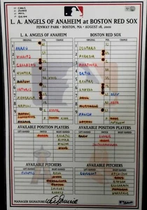 Mike Scioscia Los Angeles Angels Signed Game Use Lineup Card MLB Authenticated - Picture 1 of 4