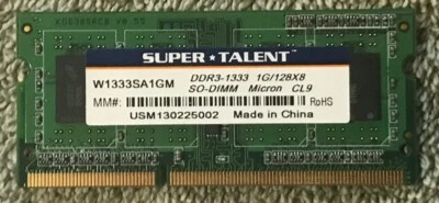 Super Talent 1GB PC3-10600 DDR3-1333MHz - CL9 204-Pin - Unbuffered non-ECC - Image 1 of 2