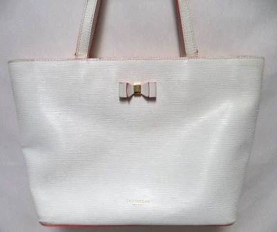 Ted Baker Bolso de Hombro de Cuero Monedero con Arco Cremallera Top Blanco Naranja Ribete Foto 1 de 4