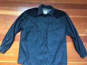 MOSCHINO black denim lace LS blouse western style shirt buttons womens Sz M - Picture 1 of 6