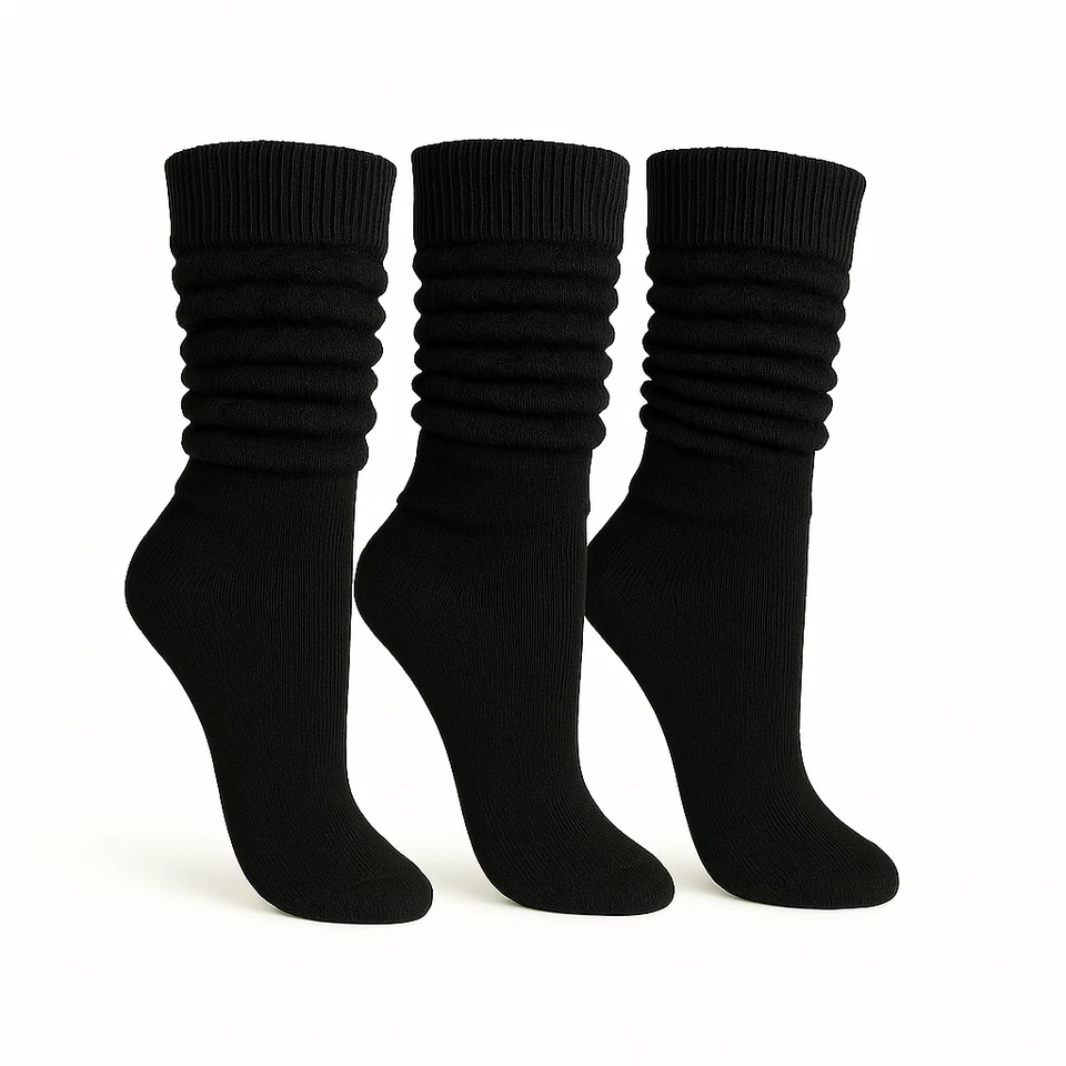 Women’s Slouch Socks 3 Pairs Cotton Scrunch Knee High Extra Long Cozy Breathable - Image 1 of 1