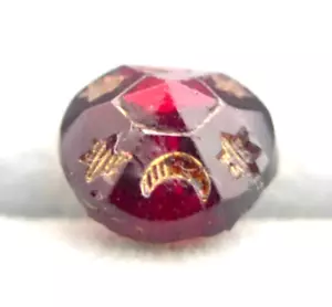 Div I Red Glass Tingue Cousin Antique Button-Stars & Crescent Moons on Border - Picture 1 of 4
