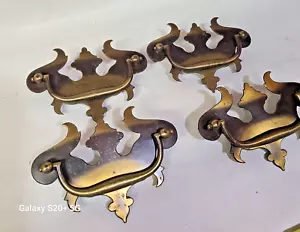 4 solid brass Drawer XL Drop Bail Pull Handle Dark Brass 4" Centers 1950s screws - Picture 1 of 4