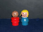 2 figurines vintage en bois pêcheur prix petites personnes garçon fille porcelets blonds