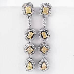 14k White Gold 3.00 ct TDW Diamond and Yellow Diamond Earrings (G VS1) BRAND NEW - Picture 1 of 7