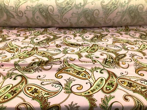 Printed Liverpool Textured Fabric Stretch Pink Brown Olive Paisley Floral 1N22 - Picture 1 of 1