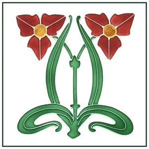 Art Nouveau Red Trillium Flowers Counted Cross Stitch Pattern - Picture 1 of 4