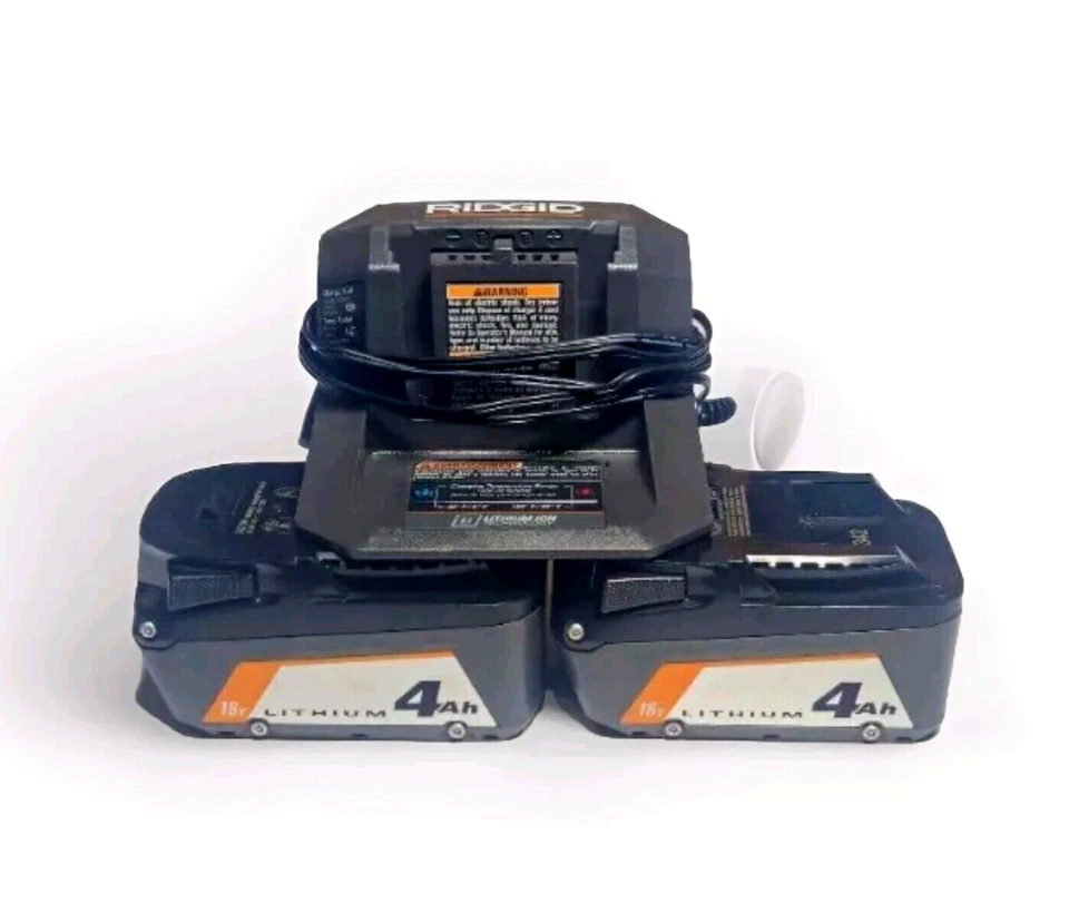 (2) 正品 RIDGID R87002 18 伏 4.0 AH 锂离子电池套件 带充电器 — 第 1/3 张图片