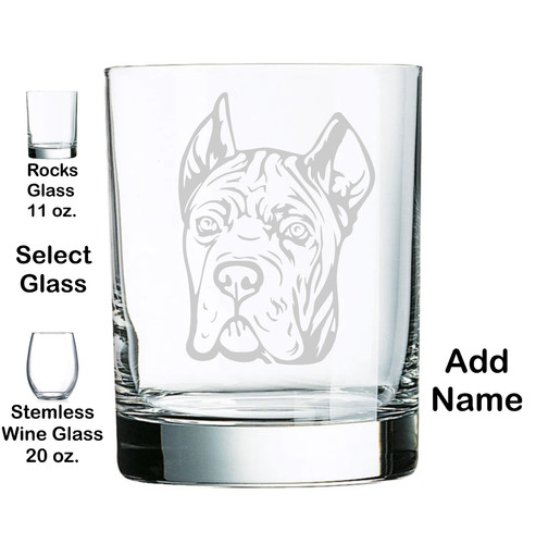 CANE CORSO Dog ENGRAVED  ADD NAME  FREE SHIPPING  ETCHED GLASS  PERSONALIZED