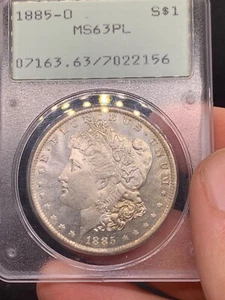 1885 o morgan silver dollar pcgs ms63 proof like rattler! undergrade, looks 64! - Picture 1 of 5