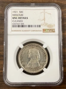 1921 50¢ MISSOURI CENTENNIAL COMMEMORATIVE HALF DOLLAR - NGC UNC DETAILS CLEANED - Picture 1 of 4