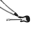 Herren Gitarre Musik Edelstahl Halskette Anhänger mit Kette (schwarz Anhänger)