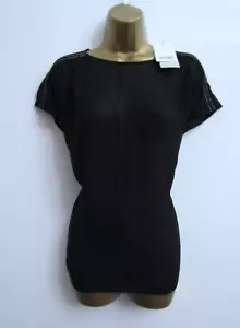 NEXT LADIES PLAIN BLACK SHEER BLOUSE TOP SIZE 8 BEADED SHOULDERS NEW - Picture 1 of 5