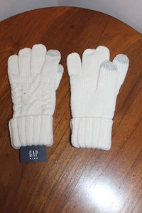 GAP KIDS GIRLS SMARTPHONE GLOVES CABLE-KNIT OFF WHITE & GRAY SIZE S - Picture 1 of 3