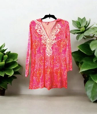 Vestido túnica Lilly Pulitzer Kaia top natación encubrimiento rosa capucha talla X pequeño crucero Foto 1 de 4