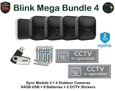 Blink Outdoor Mega Bundle 4 Cameras & Sync Module + USB Drive + Batteries + CCTV - Image 1 of 4