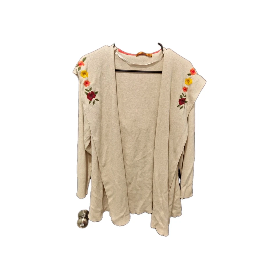 Floral Embroidered Cottagecore Beige Open Front Cardigan Size 1x Boho Fairycore  - Image 1 of 4