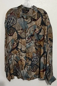 Vtg 80s Structure Long Sleeve Iconic Fall Colors Silk Shirt XL - Picture 1 of 5